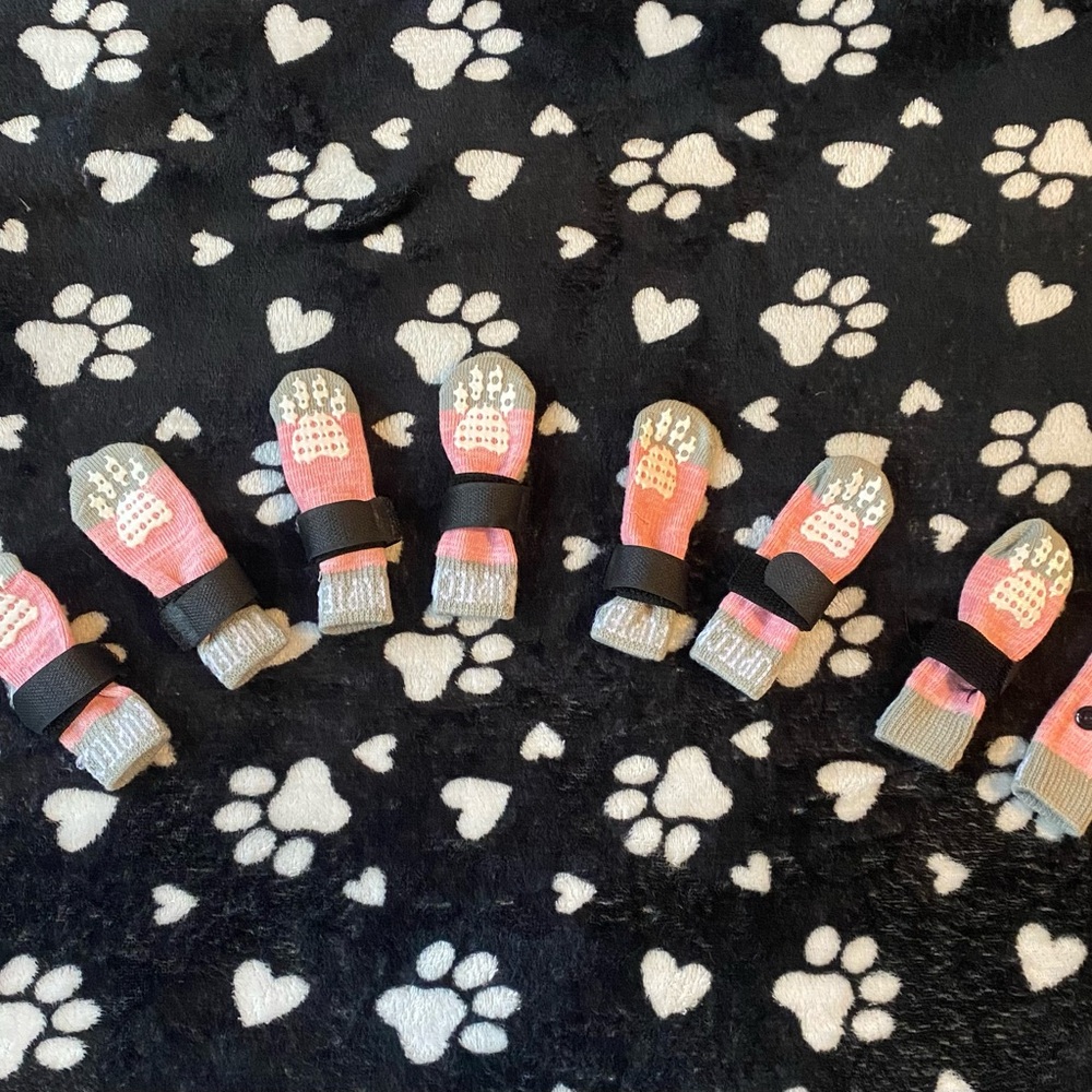 Pink and Gray Dog Paw Protectors